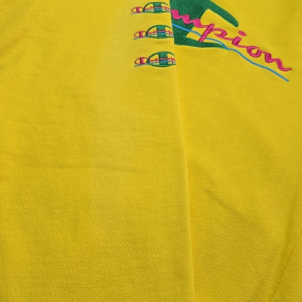 Champion Unisex Reverse Weave Retro Embroidered Logo Sweatshirt Bright Yellow S - Picture 10 of 14